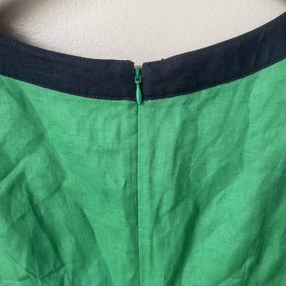 Boden Linen Sheath Dress‎ Womens Size 6R Green And Navy midi Bow - Picture 10 of 11